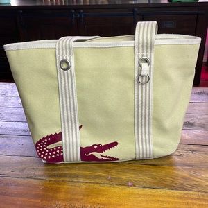 Lacoste Canvas Tote Bag with red velvet alligator